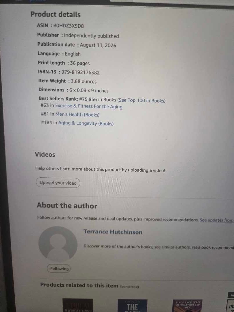 Amazon product details showing ASIN B0HDZ3X5D8, publication date August 11 2026, ISBN-13 979-8192176382, and Best Sellers Rank #75,856 in Books with category ranks 63, 81 and 184