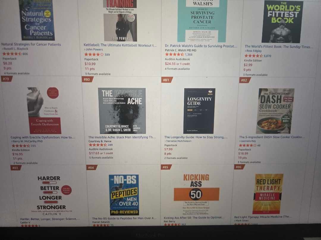 Amazon Best Sellers listing showing The Longevity Guide by Terrance Hutchinson at position #81 in Men's Health